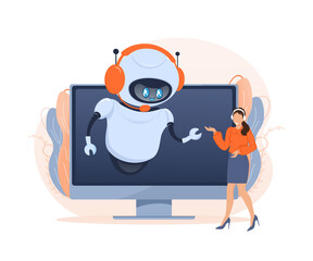Flat chat bot for web design. Flat isometric vector illustration. Artificial intelligence