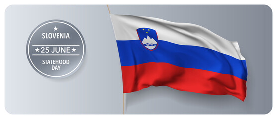 Slovenia statehood day greeting card, banner with template text vector illustration