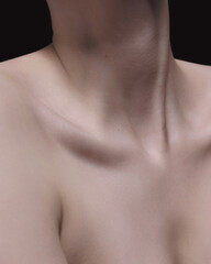 Close up female neck, collarbones. Beautiful woman with well-kept skin. Natural beauty, fitness, diet, spa, plastic surgery and aesthetic cosmetology