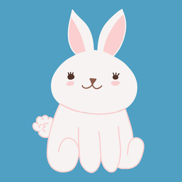 Cute kawaii rabbit bunny hare. Sweet white rabbit sitting. Children animal character.
