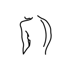Back view beautiful naked girl body, line art vector illustration in black isolated on white. Female figure. Outline of young girl. Stylized slender body. Breast. For: decorate, web, design. EPS 10