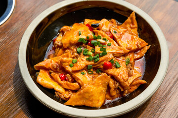 A classic and delicious Chinese dish, braised farm tofu in sauce