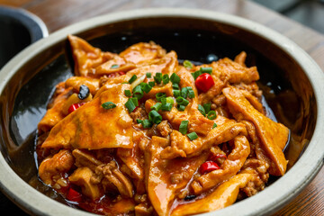 A classic and delicious Chinese dish, braised farm tofu in sauce