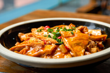 A classic and delicious Chinese dish, braised farm tofu in sauce