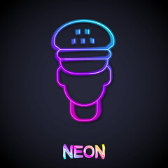 Glowing neon line Taxi driver icon isolated on black background. Vector