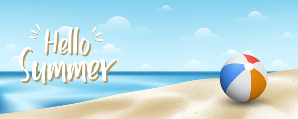Summer and vacation banner concept with beach and beach ball background