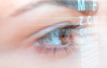 Close up of an eye and vision test