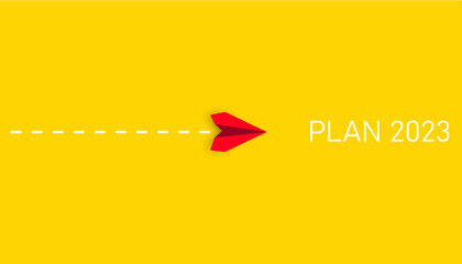 The red plane is moving towards the 2023 plan. business creativity new idea discovery innovation technology. new year idea concept.