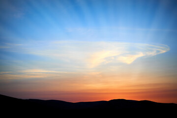 Land with and sunset sky