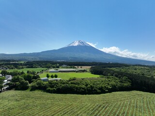田貫湖、朝霧高原からの世界遺産、富士山を空撮した風景。