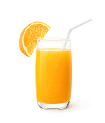 Natural Orange juice with sliced isolate on white background.