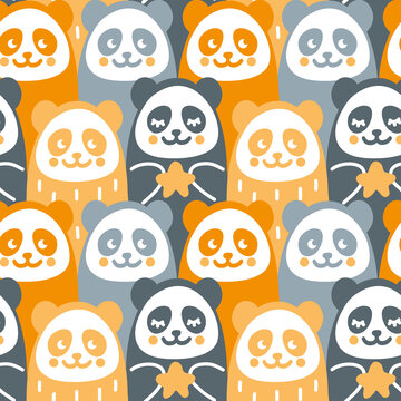 Cute panda with a star on its paws.  Kids print.  Seamless pattern for fabric, wrapping, textile, wallpaper, clothes. Vector