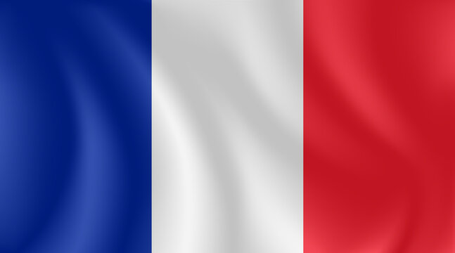 National flag of France with imitation of light waves on the fabric. Vector stock illustration