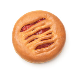 Top view of round strawberry pie