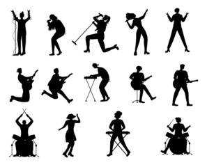 Rock musicians characters silhouettes premium vector