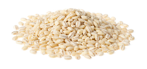 Uncooked highland barley isolated on white background.