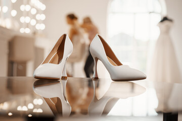 wedding shoes on a mirror