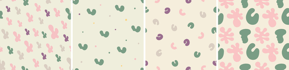 Set of colorful seamless patterns. Bright abstract shapes