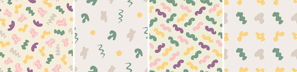 Set of colorful seamless patterns. Bright abstract shapes