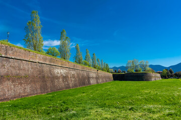 Lucca city walls in Tuscany,  Italy