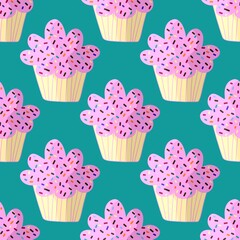 Cupcake seamless cartoon pattern for fabrics and packaging and linens and kids and wrapping paper and kitchen
