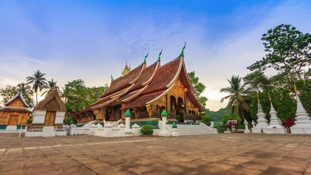 Xieng Thong Temple Landmark Travel Place Of Luang Prabang, Loas Day to Night Time Lapse