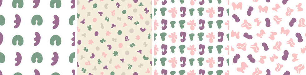 Collection of abstract seamless pattern. Simple organic shapes