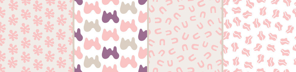 Set of colorful seamless patterns. Bright abstract shapes