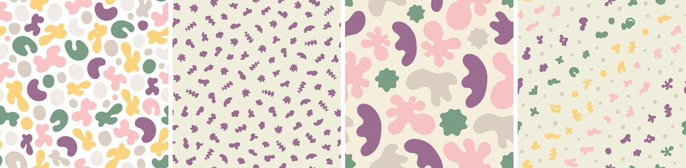 Set of colorful seamless patterns. Bright abstract shapes