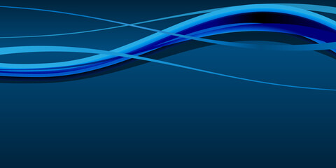 Fototapeta premium Dark Abstract Minimalist Blue Wavy Flowing Lines - Gradient Background Design with Copy Space - Simple Wide Scale Vector Template, Concept with Place for Your Text