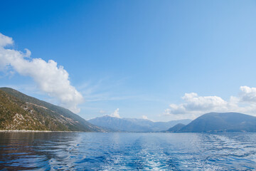 view from the sea boat at the lefkada island greece