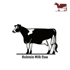 milk cow logo, great silhouette of black and white cattle vector illustrations