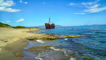 Greek shipwreck Dimitris that was swept away  and finally stranded at its current location on the beach