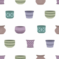 Seamless pattern with empty multicolored vector ceramic pots