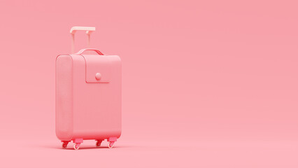 Minimal concept. Pink leather suitcase on pink background. 3D Render.