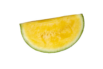 slice of fresh ripe yellow watermelon isolated on white background