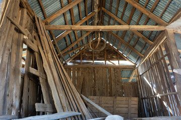 Internal roof construction of an old derelict house in outback Queensland,Australia.
