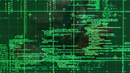 Animation of data processing and grid over casino chips - Powered by Adobe