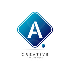 Fototapeta premium initial letter A logo design with square framed and dot element. A logo design vector illustration company.