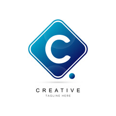 initial letter C logo design with square framed and dot element. C logo design vector illustration company.
