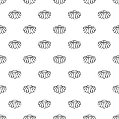 Seamless pattern with camomile or daisy black flowers. flat blossoms on white background. Symmetric wallpaper. Nature eco ornament for print.