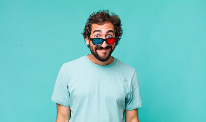 young adult hispanic crazy man with 3d cinema glasses