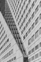 Modern skyscraper office facade in downtown Rotterdam, the Netherlands, in black and white