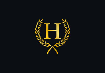 luxury and laurel wreath logo design design vector with letter and alphabet H