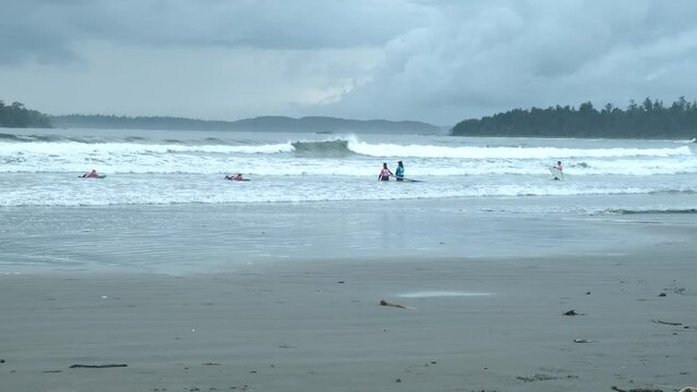 Tofino Vancouver Island Pacific rim coast, Canada, beautiful sunset at the beach with fog at Tofino Vancouver Island Canada. High quality 4k footage