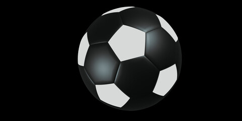 soccer ball with a different perspective on black background simple design Sports equipment concept. 3D rendering.
