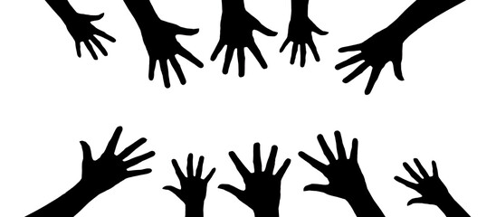 silhouette of helping hands on white background