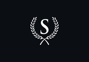 luxury and laurel wreath logo design design vector with letter and alphabet S