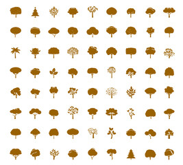 Set golden Trees. Vector outline Illustration and icon.