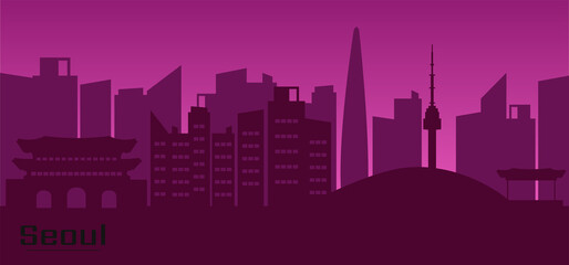 Silhouette of Seoul. Cityscape with buildings.  Vector silhouette illustration.